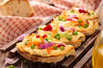 Bruschetta with spring vegetables.