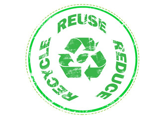 Reuse Reduce Recycle on green grunge rubber stamp