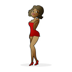 cartoon attractive woman in short dress