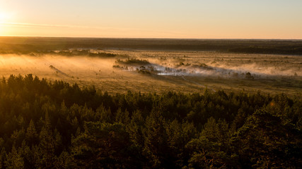 Foggy colorful morning above fields