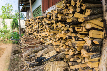 Background of firewood near house