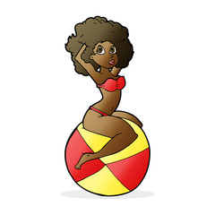 cartoon pin up girl sitting on ball