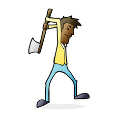cartoon man swinging axe