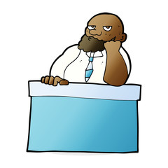 cartoon bored man at desk