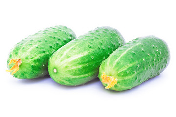 Three cucumbers isolated on the white background with clipping path
