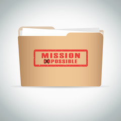 Stamp mission possible with red text over brown document file