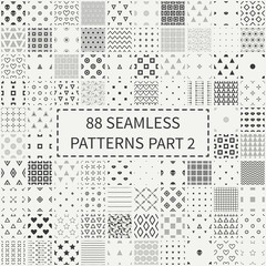 Mega set of 88 monochrome geometric universal different seamless decorative patterns. Wrapping paper. Scrapbook paper. Tiling. Vector backgrounds collection. Endless graphic texture ornaments. - 104179070