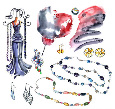 Beads, Jewelry, Earrings, Watercolor