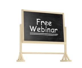 Free Webinar concept. Blackboard, chalkboard isolated on white