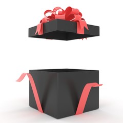 open gift box with bows isolated on white