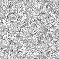 Seamless pattern for coloring book.  Ethnic, floral, retro, doodle, vector, tribal design element. Black and white  background.