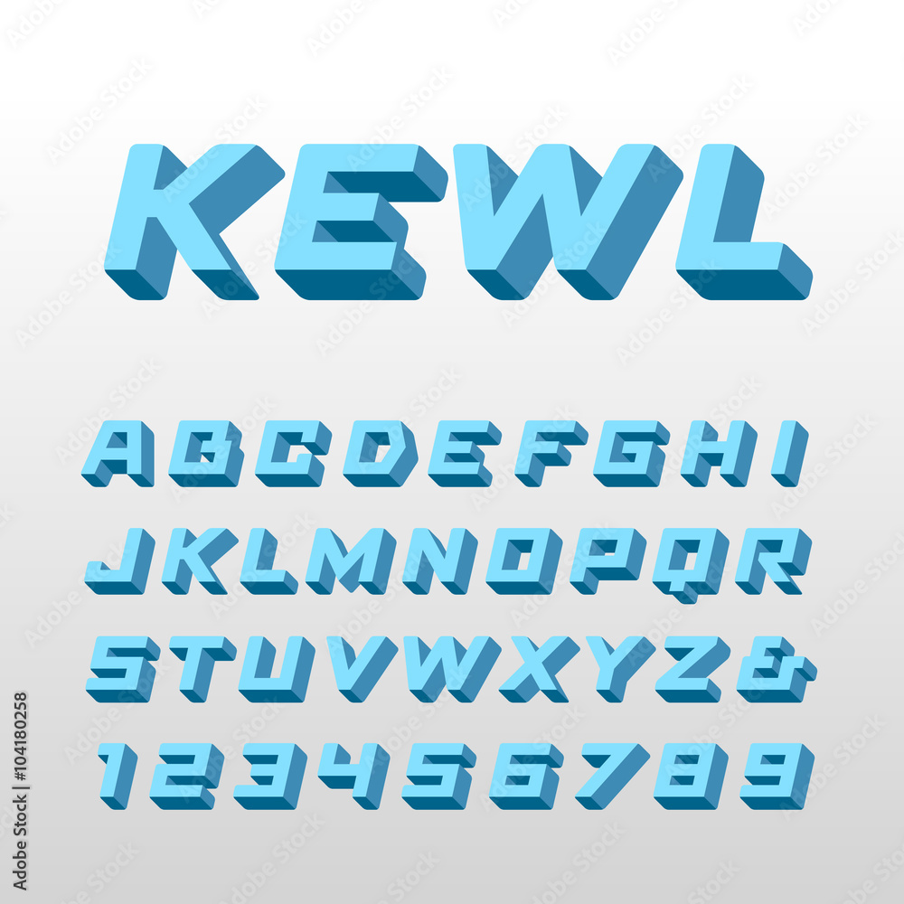Poster isometric font. vector alphabet with 3d effect letters and numbe