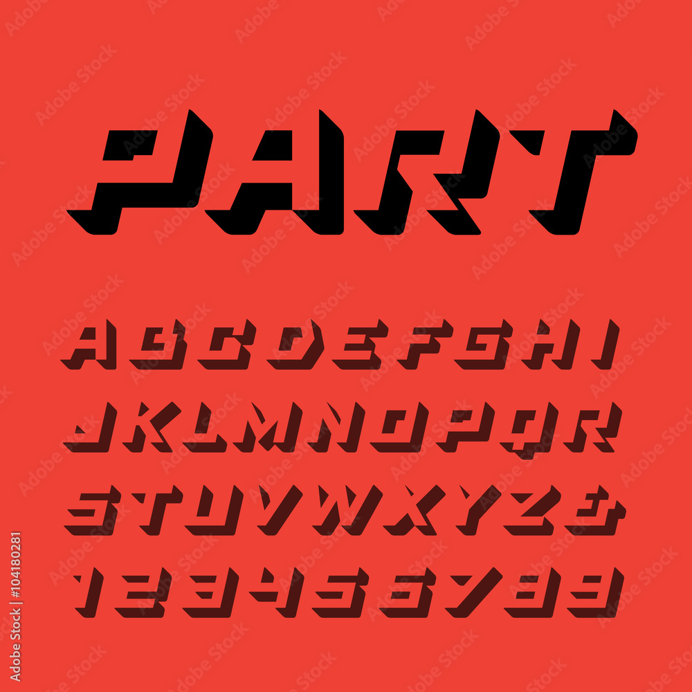 Poster isometric font. vector alphabet with 3d effect letters and numbe