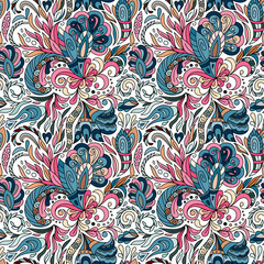 Fantasy flowers seamless paisley pattern. Floral ornament, for fabric, textile, cards, wrapping paper, wallpaper template.