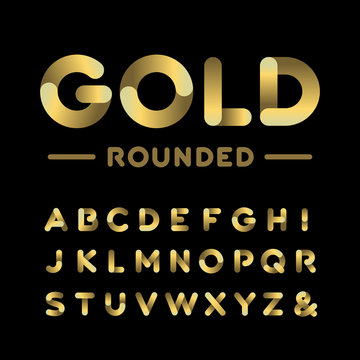Golden rounded font. Vector alphabet with gold effect letters.