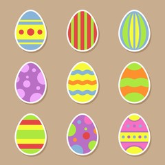 Easter eggs stickers icons in flat style. Vector Illustration for Easter holidays design.