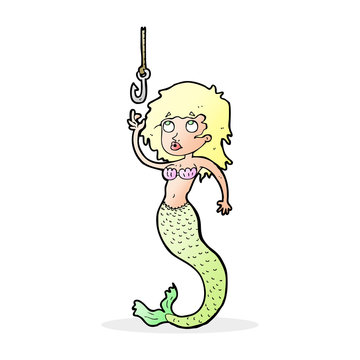 cartoon mermaid and fish hook
