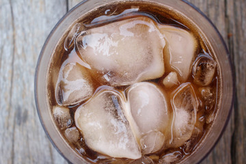 Cola with ice cubes