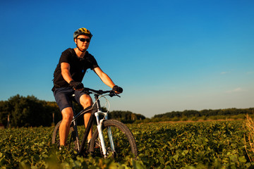 Obraz na płótnie Canvas Rider on Mountain Bicycle it the field