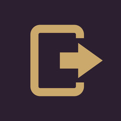 The exit bag icon. Logout and output, outlet, out symbol. Flat