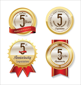 Anniversary Retro vintage golden labels collection 5 years