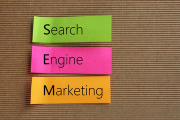 Search Engine Marketing text on colorful sticky notes