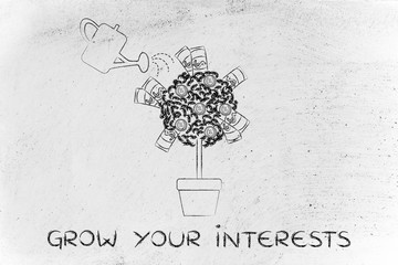 tree with cash and watering can, grow your interests © faithie