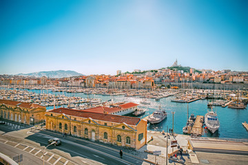 Fototapeta na wymiar Panoramic cityscape of Vieux Port, Marseille, Provence, France 