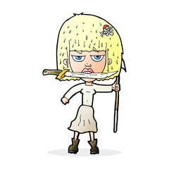 cartoon woman with knife and harpoon
