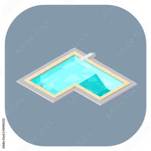 Isometric Vector Illustration Of A Swimming Pool With Diving Board And Isometric Vector Illustration Of A Swimming Pool With Diving Board And