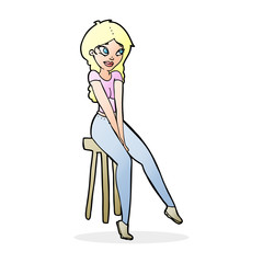 cartoon pretty girl on stool