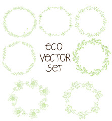 nice picture set of wreaths from branches of plants in a circle of green color for the logo, label printing,