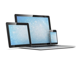 laptop, tablet, phone, on white