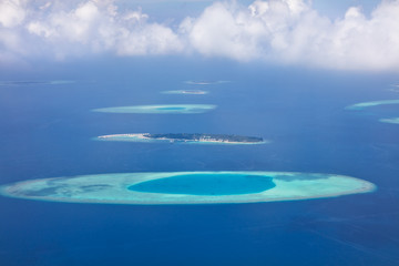Aerial view on Maldives islands, Raa atol