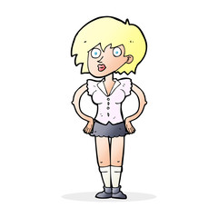 cartoon surprised woman with hands on hips