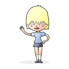 cartoon waving woman