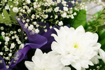 bouquet of white chrysanthemums closeup