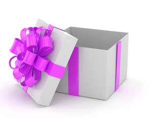 open gift box with bows isolated on white