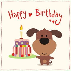 greeting card happy birthday cute puppy with birthday cake