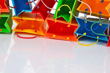 Shopping colorful sale paper bags close-up