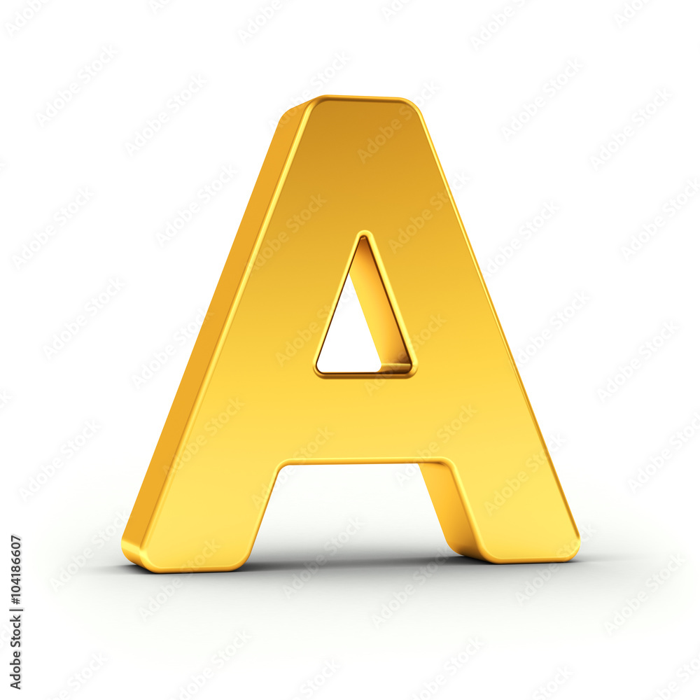 Poster the letter a as a polished golden object with clipping path