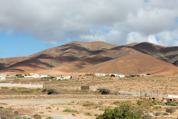 Landscape of fields and mountains near Antigua village, Fuerteventura, Canary Islands, Spain
