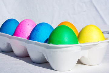 A crate full of dyed eggs for Easter