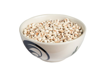 Isolated bowl of millet on the white background.