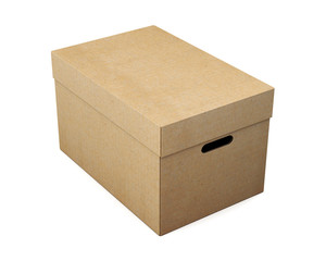 Cardboard storage box on white background. 3d rendering.