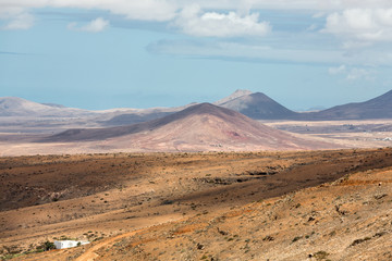 Landscape of fields and mountains near Antigua village, Fuerteventura, Canary Islands, Spain