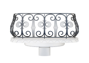 Balcony with a decorative railing isolated on white background.