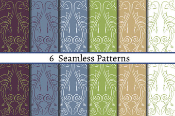 Set of six  seamless pattern of baroque style. 