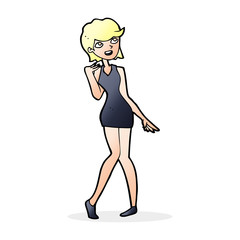 cartoon woman in cocktail dress