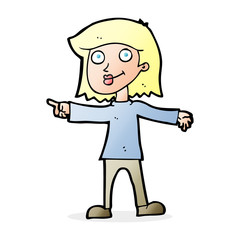 cartoon happy woman pointing